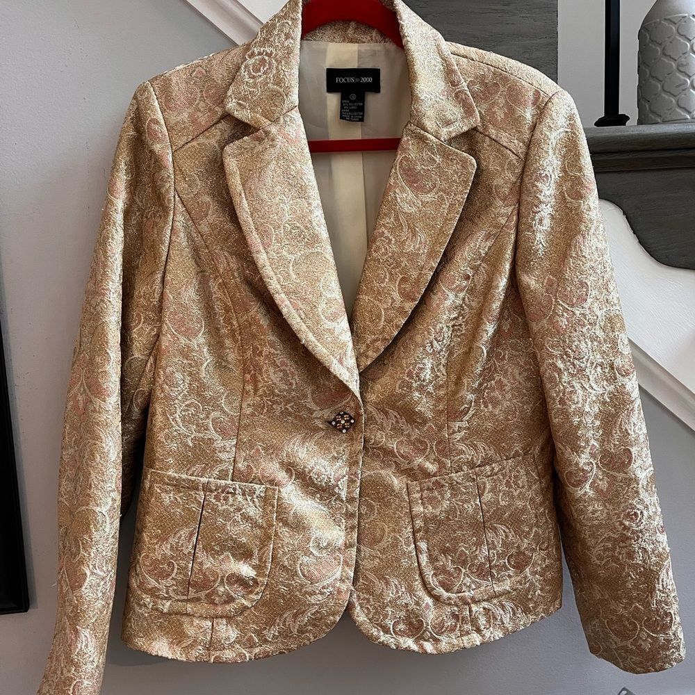 Focus 2000 Gold Metallic Paisley Blazer Suit Jacket sz 10 NWT